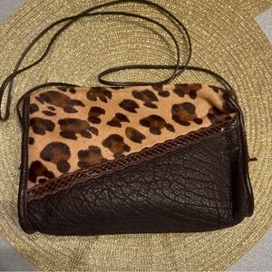 Vtg Carlos Falchi Leopard Print and Brown Leather Bag 7*8.5”